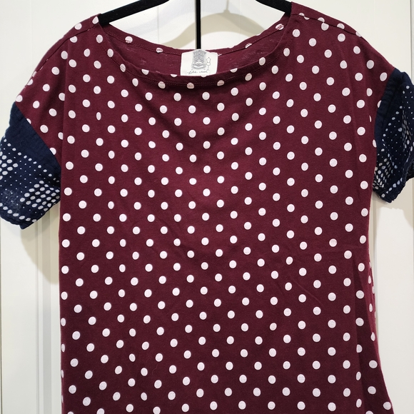 Polka Dot Short Sleeve Top - Burgundy and Navy - Picture 1 of 2